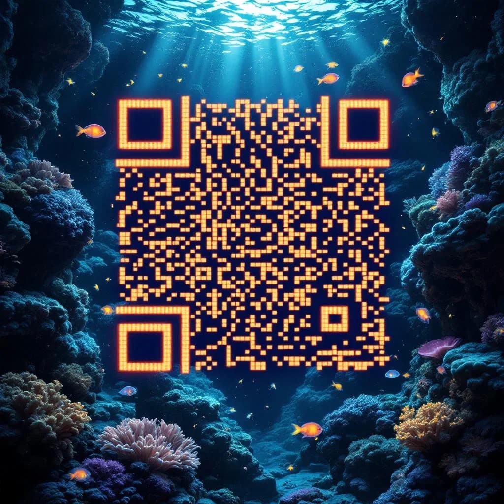 AI QR code in underwater ocean style - vibrant, eye-catching design for creative brands