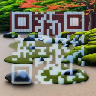 AI QR code art example - Japanese zen garden style created with QR-Verse AI Art Generator